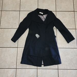 Calvin Klein Black Trench Coat Classic Long-Line Style Size 10